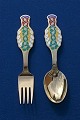 Michelsen set Christmas spoon and fork 1996 of Danish gilt sterling silver for a reduced price