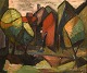 Sonja Ivarsson, Swedish painter. Oil on canvas. Cubist landscape.
