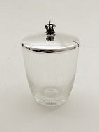 E Dragsted glass jam jar with cut stripes, lid sterling (925s) with crown shaped knots