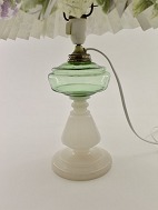 Opaline oil lamp with green container changed to electricity. 