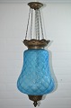 Large blue 
glass ampel 
with brass 
mount, height 
70cm. Width 
24cm. Fine  
condition. From 
approx. ...