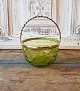 1800s sugar 
bowl in 
beautiful olive 
green glass 
with brass 
mounting. 
Height 7 cm. 
Diameter 11.5 
cm.