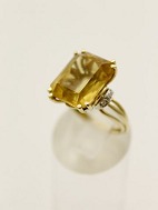 14 carat gold ring with citrine and 6 diamonds