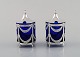 Swedish silversmith. Two sugar bowls in silver. Empire style with royal blue 
glass inserts.