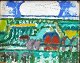 Thellefsen, Leo 
(1909 - 1997) 
Denmark: Green 
picture with 
red house. Soft 
masonite oil. 
Signed: ...