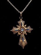 830 silver necklace  with filigree cross with enamel