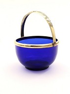 Dark blue sugar bowl with brass mounting
