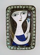 Mari Simmulson for Upsala-Ekeby. Dish in glazed stoneware with portrait of 
woman. 1960