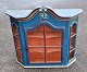 Painted display case - baroque copy, with swan top, 19th century Denmark. Blue and red painted. ...