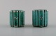 Wilhelm Kåge for Gustavsberg. Two Argenta candle holders in ceramics decorated 
with leaves in silver inlaid. Sweden 1940