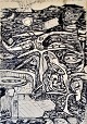 Dybris, Freddie 
(1922 - 1993) 
Denmark: 
Composition. 
Ink on paper. 
Signed 4.8.66. 
20 x 14 ...