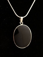 Sterling silver necklace  with pendant  onyx In sterling silver mounting. 