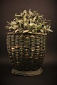 Decorative, old 
Swedish 1800 
century wicker 
basket with 
wood bottom, 
green original 
paint and a ...