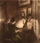 Peter Ilsted: 
Interior with 
two girls at 
the piano. 
Signed Peter 
Ilsted. 
Mezzotint in 
colours. ...