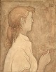 Unknown artist, 
pencil and 
watercolor on 
cardboard.
Portrait of 
young woman 
with ...