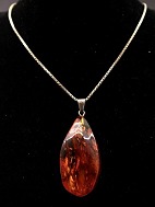 Sterling silver necklace 42.5 cm. with amber pendants