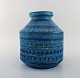 Aldo Londi for Bitossi. Large vase in Rimini blue glazed ceramics with geometric 
patterns. 1960