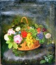 Danish artist 
(19th century): 
Arrangement 
with a basket 
of flowers on a 
stone. Oil on 
canvas. ...
