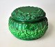 Round bowl with 
lid. Curt 
Schlevogt, 
Gablonz 1930s. 
Germany. 
Pressed green 
glass mass ...