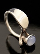 Iconic Georg Jensen vintage ring designed by Vivianna Turan Blow-Hbe sterling silver with moonstone