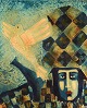 Bernard 
Fouilloux, 
French artist. 
Oil on canvas. 
"Arlequin". 
Motif of 
harlequin and 
dove. Dated ...