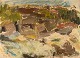 Rune P. Swedish artist. Oil on canvas. Modernist landscape. Mid 20th century.
