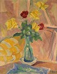 Albert Naur ( f.1889, d. 1973) dansk maler. Modernistisk opstilling med blomster 
i vase. Olie på lærred. 1950