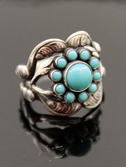Georg Jensen sterling silver ring size 54 moonlight blossom #10 with turquoise. 