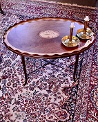 English tray table of mahogany with marquetry