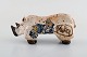 European studio ceramist. Unique figure in glazed ceramics. Rhino with tiger and 
tiger cub. Ca. 1980
