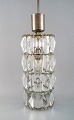 Kaiser Leuchten, Germany. Cylindrical Pendant / ceiling lamp. Metal body with 
crystal glass elements. 1960 / 70