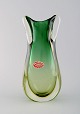 Large Murano vase in green and clear mouth blown art glass. Italian design, 
1960s.
