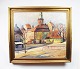 Large oil 
painting with 
village motif 
with unknown 
signature from 
1958.
69 x 77 cm.