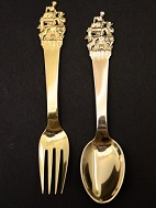 Gold-plated silver from Horsens Silver H C Andersen children's spoon / fork