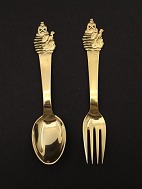 Gold-plated silver from Horsens Silver H C Andersen children's spoon / fork