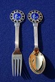 Michelsen set Christmas spoon and fork 1931 of 
Danish partial gilt silver
