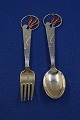 Michelsen Set Weihnachtslöffel und Gabel 1933 aus dänisch teilweise vergoldet Sterling Silber.