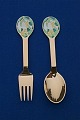Michelsen Set Christmas spoon and fork 1980 of Danish gilt sterling silver