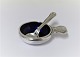 Georg Jensen. 
Old danish, 
salt cellar 
with blue 
enamel and salt 
spoon. Sterling 
(925).