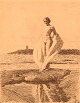Anders Zorn (1860-1920), Sweden. Facsimile print. "The Swan". Young naked woman.
