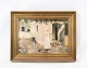Oil painting 
with village 
motif and 
gilded frame.
47 x 36,5 cm.