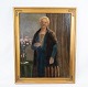 Oil painting 
with portrait 
motif and 
gilded frame.
50 x 61,5 cm.