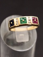 14 carat gold ring size 53-54 with 4 diamonds and colored stones