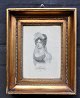 Embroidery on 
silk, approx. 
1820, portrait 
of a young 
woman. With 
pearl necklace 
and roses at 
...