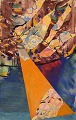 Ivy Lysdal, f 1937. Dansk keramiker og kunstmaler. Mixed media på karton. 
Abstrakt modernistisk maleri. Koloristisk palette. Sent 1900-tallet.

