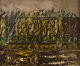 Poul Ekelund 
(1921-1976), 
Danmark. Olie 
på lærred. 
Modernistisk 
landskab med 
gule huse. 
Dateret ...