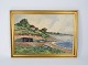 Oil painting 
with beach 
motif and 
gilded frame, 
signed AJ.
H - 48 cm, W - 
67 cm and D - 
2.5 cm.