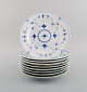 9 Royal Copenhagen Blue fluted Plain lunch plates. Model number 1/178. Dated 
1949.
