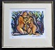 Degett, Karen 
(1954 - 2011) 
Denmark: Erotic 
scene. 
Hand-colored 
linoleum print. 
Unique. Signed. 
...