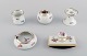Fem dele Meissen porcelæn med håndmalede blomstermotiver,  gulddekoration og 
sterlingsølv monteringer. 1900-tallet.

